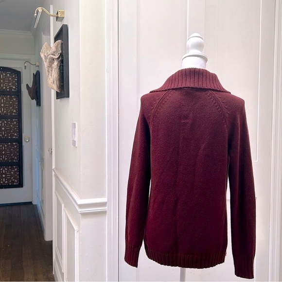 Talbots Womens Burgundy Split Turtleneck Toggle Pullover Sweater Cotton Knit S - Picture 2 of 7